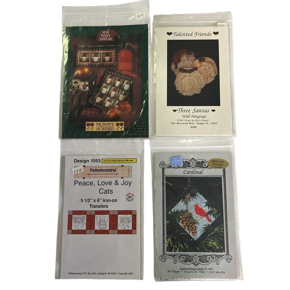 Vintage Christmas Crafting Lot Transfers Iron Ons Patterns Santa Birds Set Of 4